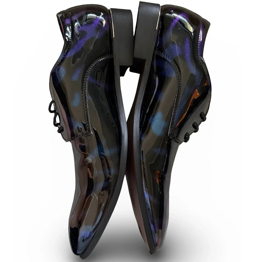 Blue Purple Iridescent Patent Leather Oxford Dress Shoes Mens Sz 9 Formal